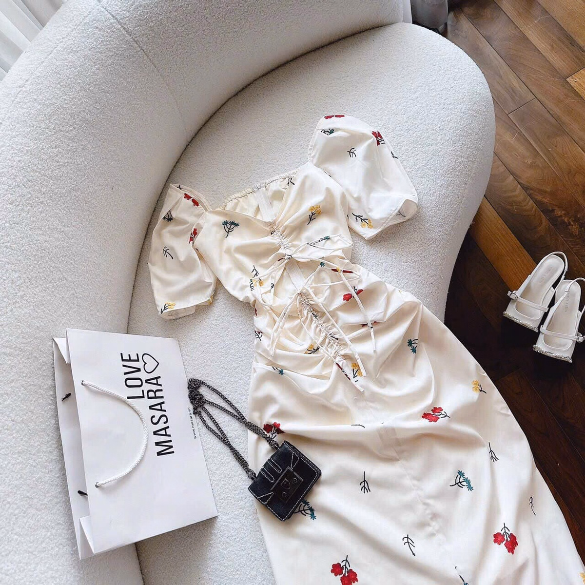 Đầm Váy Nữ Lụa Hoa Tay Phồng Rút Dây Ngực Sa123- Sam Store - Ảnh 9