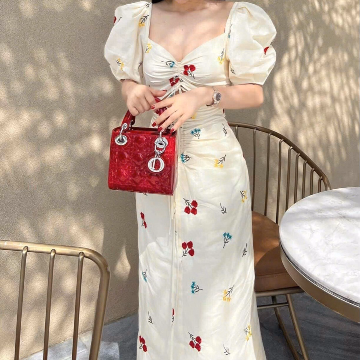 Đầm Váy Nữ Lụa Hoa Tay Phồng Rút Dây Ngực Sa123- Sam Store - Ảnh 10