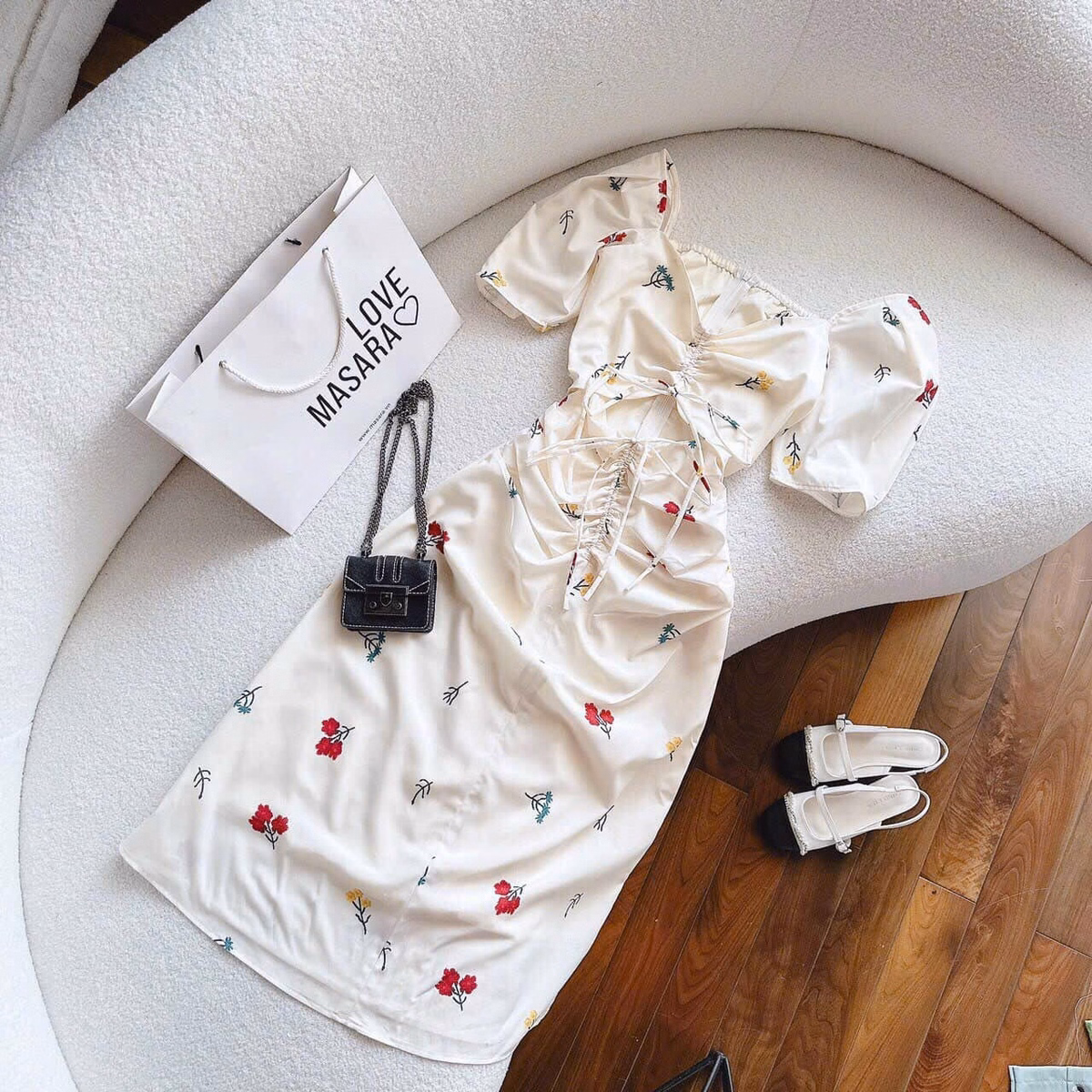 Đầm Váy Nữ Lụa Hoa Tay Phồng Rút Dây Ngực Sa123- Sam Store - Ảnh 8