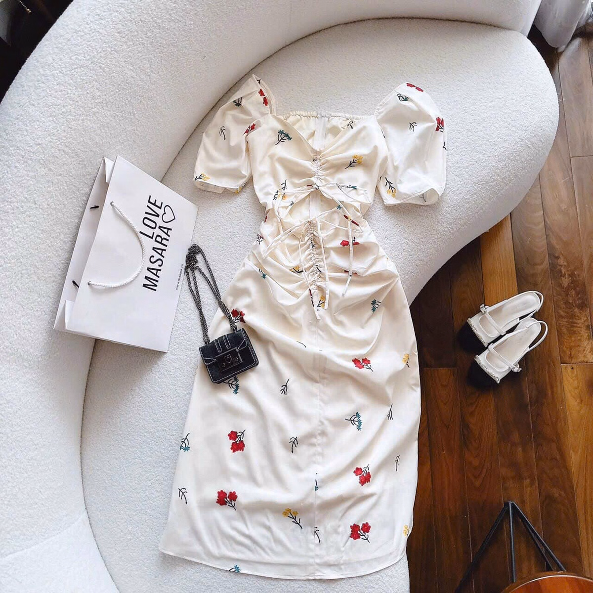 Đầm Váy Nữ Lụa Hoa Tay Phồng Rút Dây Ngực Sa123- Sam Store - Ảnh 11