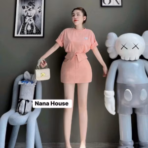 Set Bộ Đồ Nữ Áo Thun Mix Chân Váy Kaki Bẻ Gập Lai Cuốn Dd0119 - Nana House
