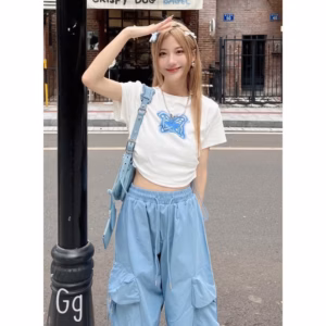 Set Bộ Đồ Nữ Áo Crotop Nhún Eo Hoa Tiết Bươm Bướm Mix Quần Ống Rộng Phối Túi Dd0019 - Nana House