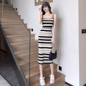 Đầm Dệt Kim Họa Tiết Kẻ Sọc Phong Cách Hong Kong Thời Trang Mùa Hè Cho Nữ Hn01 - Be Yourself