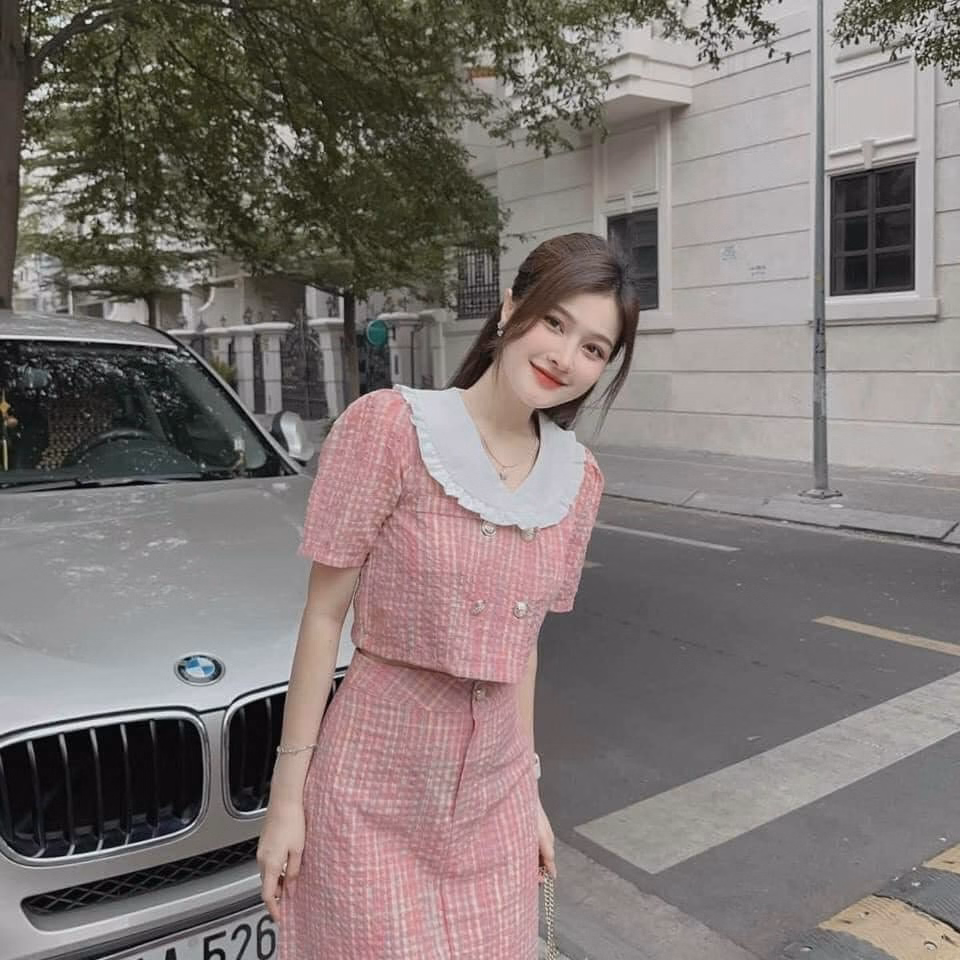 Set Bộ Đồ Nữ Áo Cropop Cổ Bèo Mix Chân Váy Đũi Dài Sa130 - Sam Store - Ảnh 5