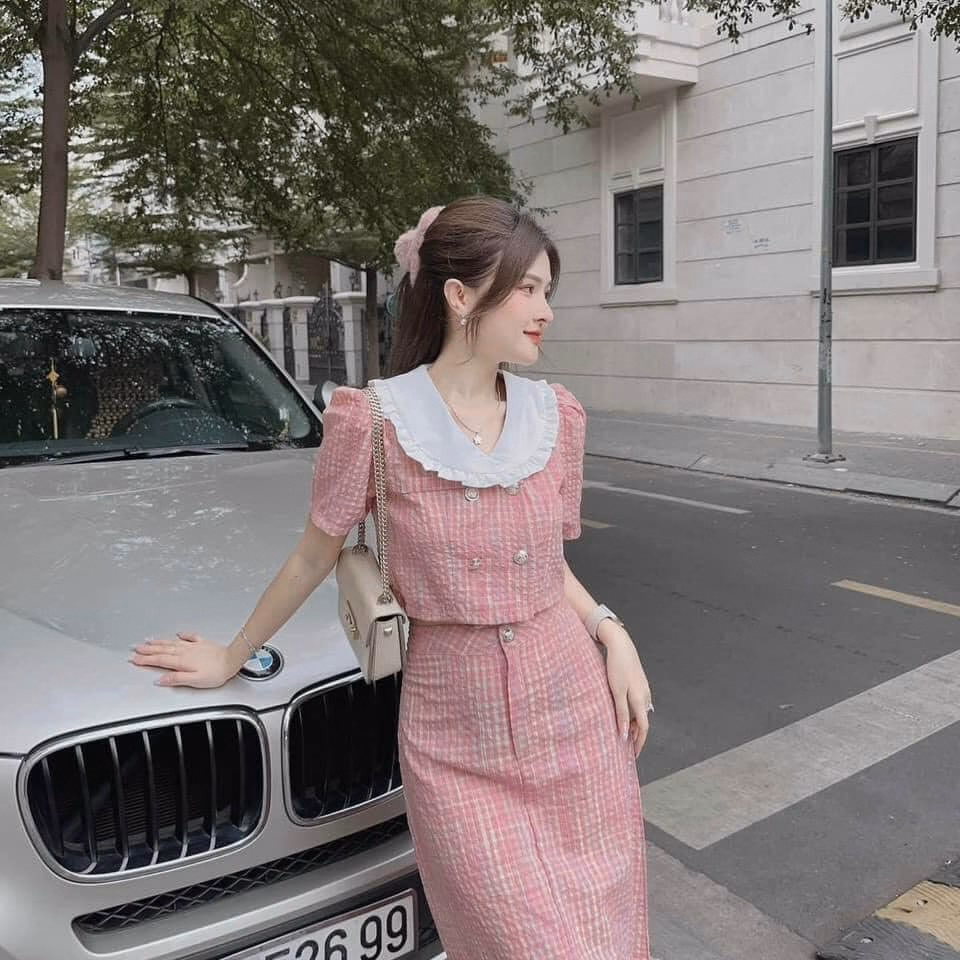 Set Bộ Đồ Nữ Áo Crotop Cổ Bèo Mix Chân Váy Đũi Dài Bt898 - Nana House - Ảnh 4