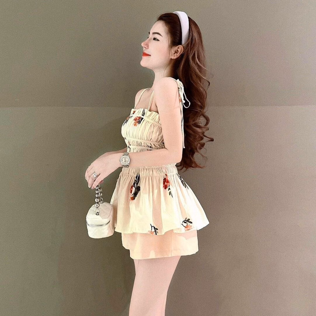 Set Bộ Đồ Nữ 2 Dây Nhún Ngực Xếp Ly Xòe Mix Quần Ống Rộng Sa131 - Sam Store - Ảnh 4