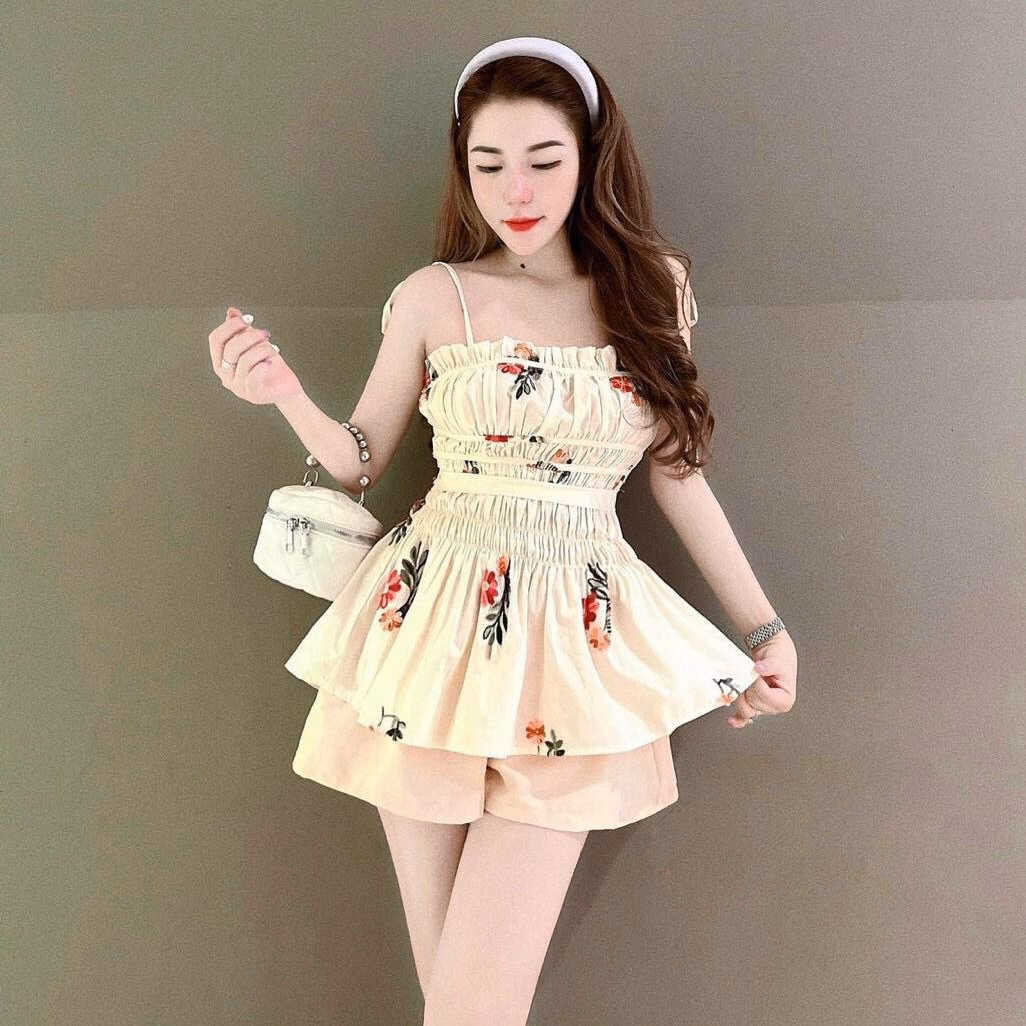 Set Bộ Đồ Nữ 2 Dây Nhún Ngực Xếp Ly Xòe Mix Quần Ống Rộng Sa131 - Sam Store - Ảnh 2