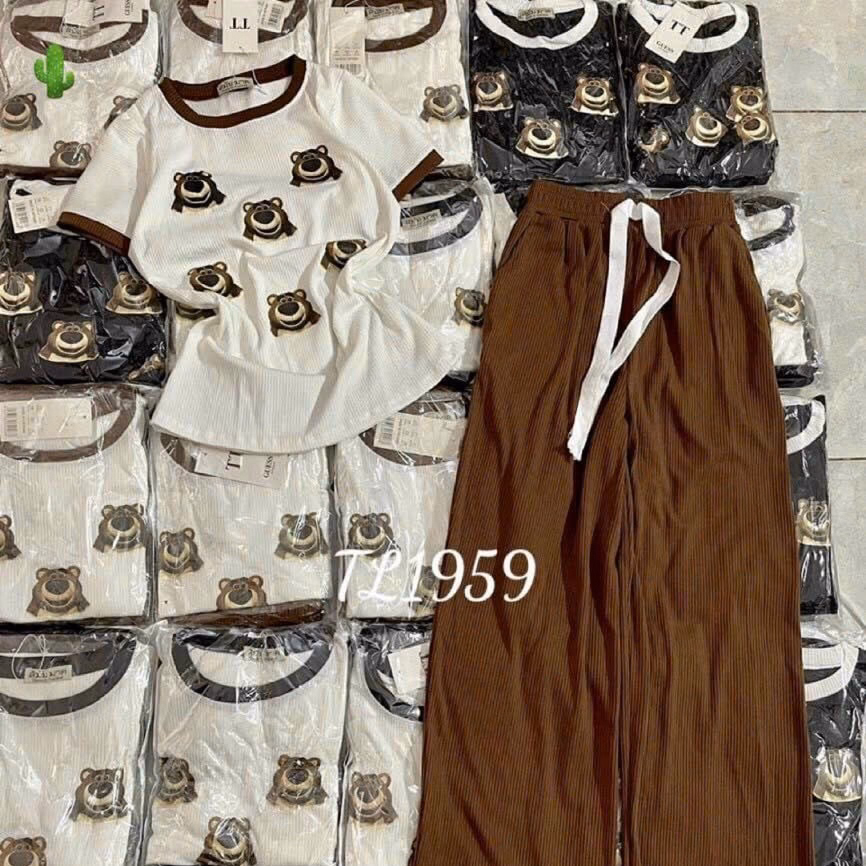 Set Đồ Nữ Áo Tay Lỡ Phối Quần Dài Suông In Gấu - Ausa House - Ảnh 3