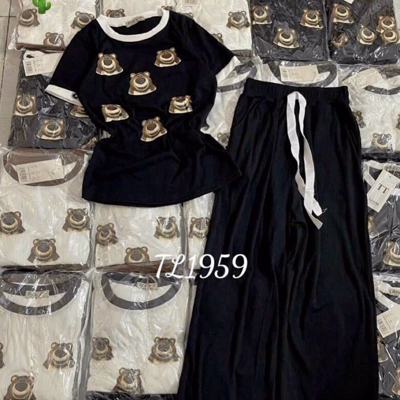 Set Đồ Nữ Áo Tay Lỡ Phối Quần Dài Suông In Gấu - Ausa House - Ảnh 4