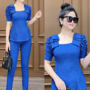 Set Bộ Đồ Nữ Thun Xốp Áo Tay Phồng Quần Dài Ống Ôm Sa137 - Sam