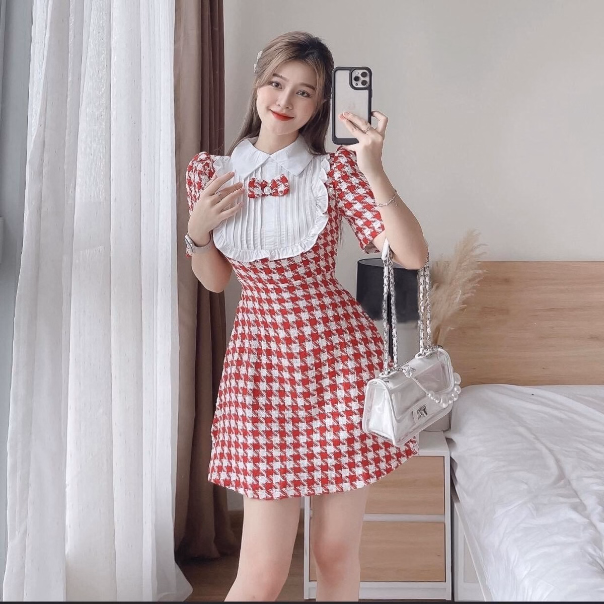 Đầm Váy Nữ Caro Phối Cổ Sơ Mi Trắng Bt699 - Nana House