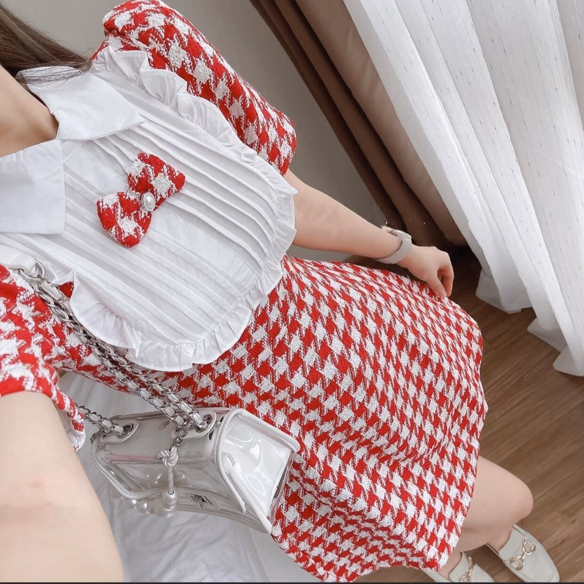 Đầm Váy Nữ Caro Phối Cổ Sơ Mi Trắng Bt699 - Nana House - Ảnh 5