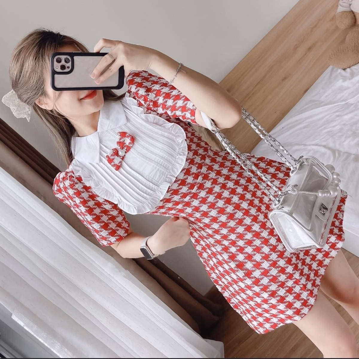 Đầm Váy Nữ Caro Phối Cổ Sơ Mi Trắng Sa139 - Sam Store - Ảnh 5