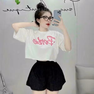 Set Đồ Nữ Áo Croptop Phối Quần Đùi Rút Dây Barbie- Ausa House