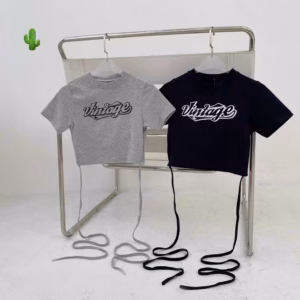 Áo Thun Nữ Croptop Cổ Tròn Tay Ngắn Vintage - Ausa House