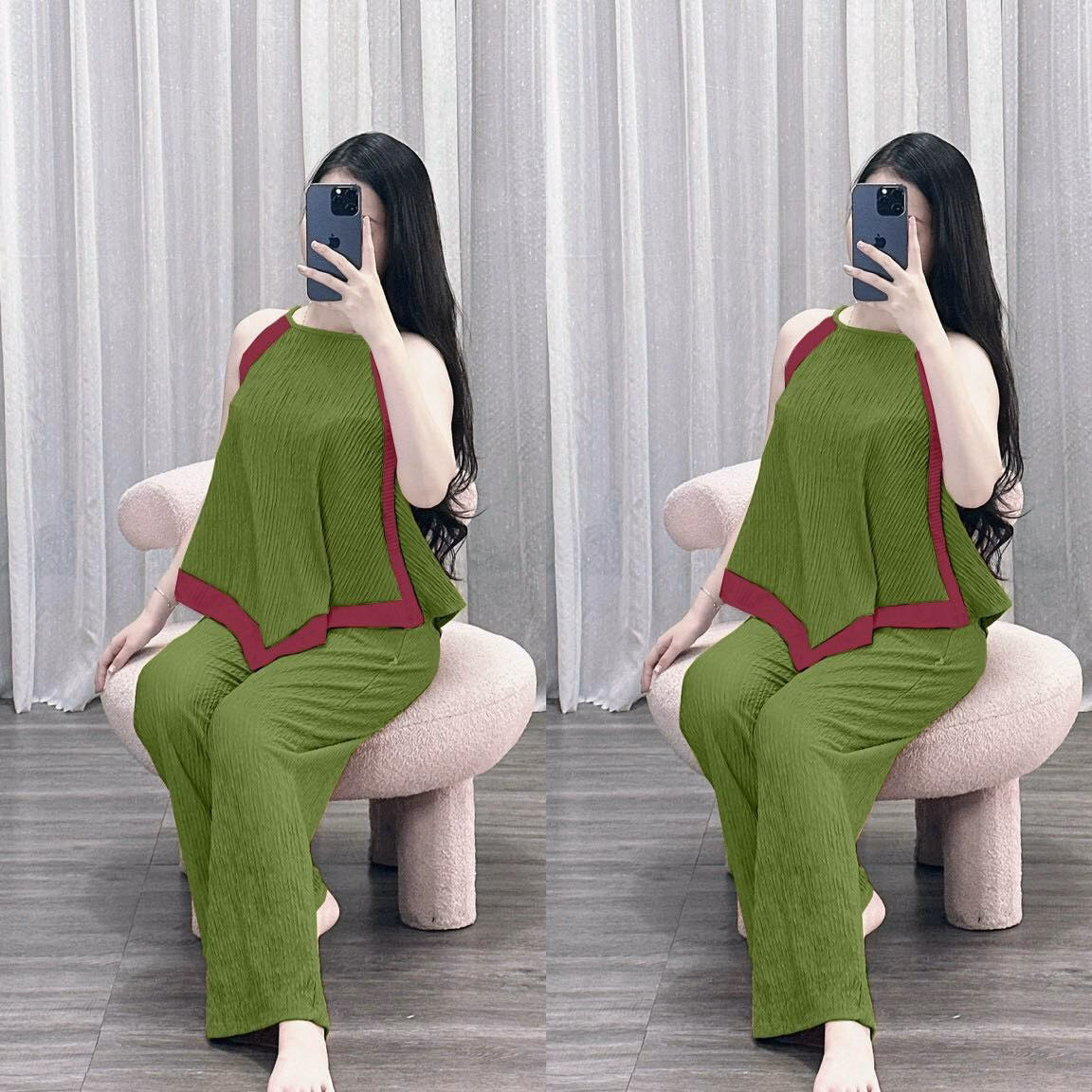 Set Bộ Đồ Nữ Thun Xốp Áo Cổ Yếm Viền Phối Quần Dài Sa142 - Sam Store - Ảnh 4