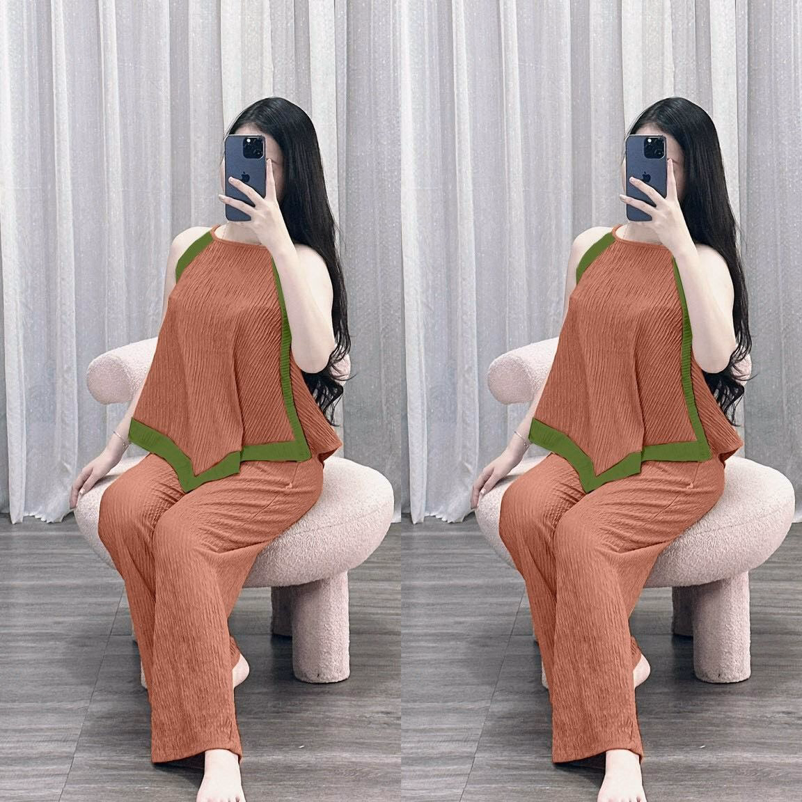 Set Bộ Đồ Nữ Thun Xốp Áo Cổ Yếm Viền Phối Quần Dài Sa142 - Sam Store - Ảnh 3