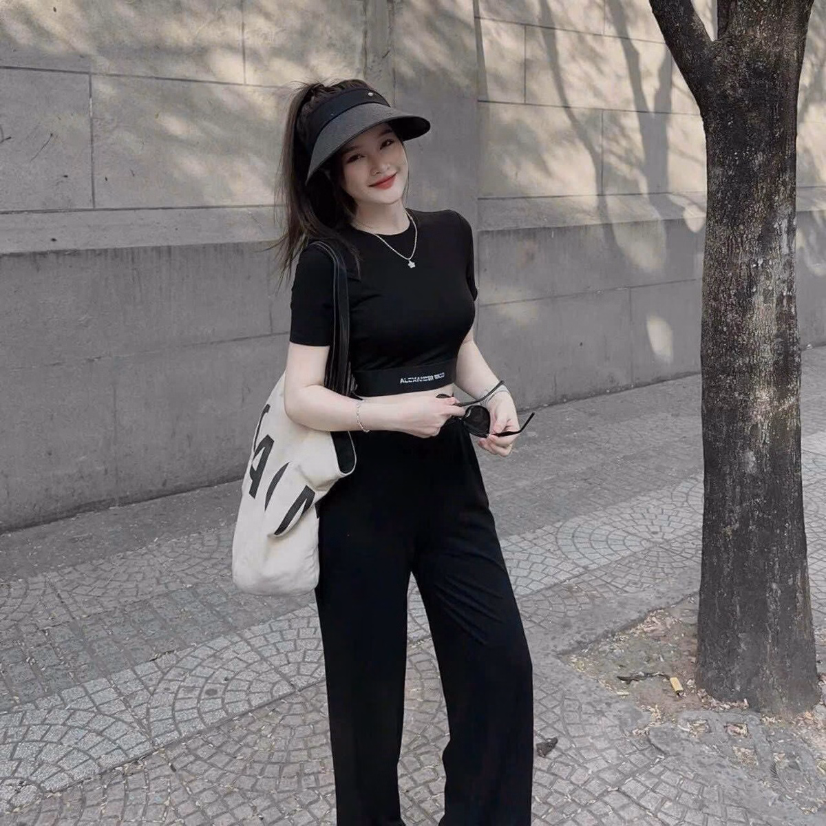 Set Bộ Đồ Nữ Thun Dẻo Áo Crotop Mix Quần Ống Suông Dài Bt889 - Nana House - Ảnh 2