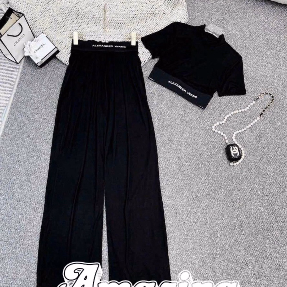 Set Bộ Đồ Nữ Thun Dẻo Áo Crotop Mix Quần Ống Suông Dài Bt889 - Nana House - Ảnh 5