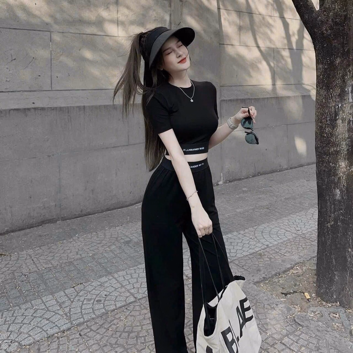 Set Bộ Đồ Nữ Thun Dẻo Áo Crotop Mix Quần Ống Suông Dài Sa143 - Sam Store - Ảnh 4