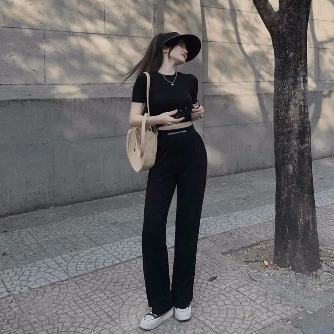 Set Bộ Đồ Nữ Thun Dẻo Áo Crotop Mix Quần Ống Suông Dài Sa143 - Sam Store