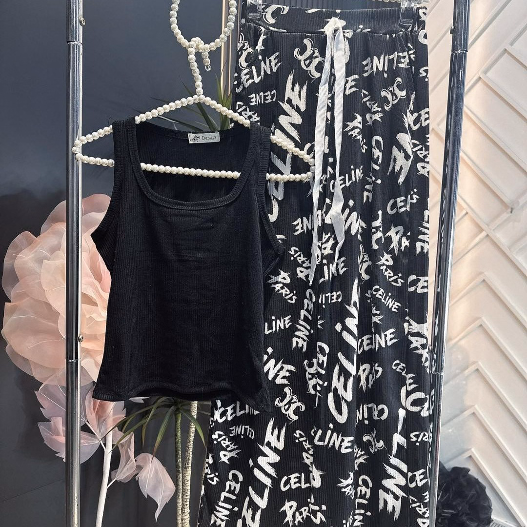 Set Bộ Đồ Nữ Thun Gân In 3D Áo Ba Lỗ Mix Quần Ống Suông Sa144 - Sam Store - Ảnh 3