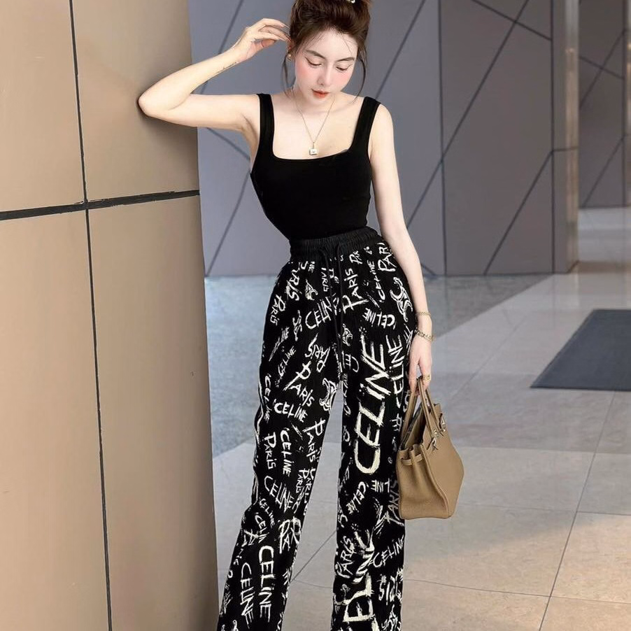 Set Bộ Đồ Nữ Thun Gân In 3D Áo Ba Lỗ Mix Quần Ống Suông Sa144 - Sam Store