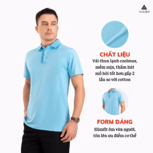 Áo Polo Golf Nam Ngắn Tay Chất Vải Coolmax Màu Xanh Biển Năng Động Algplo105 - Aligro