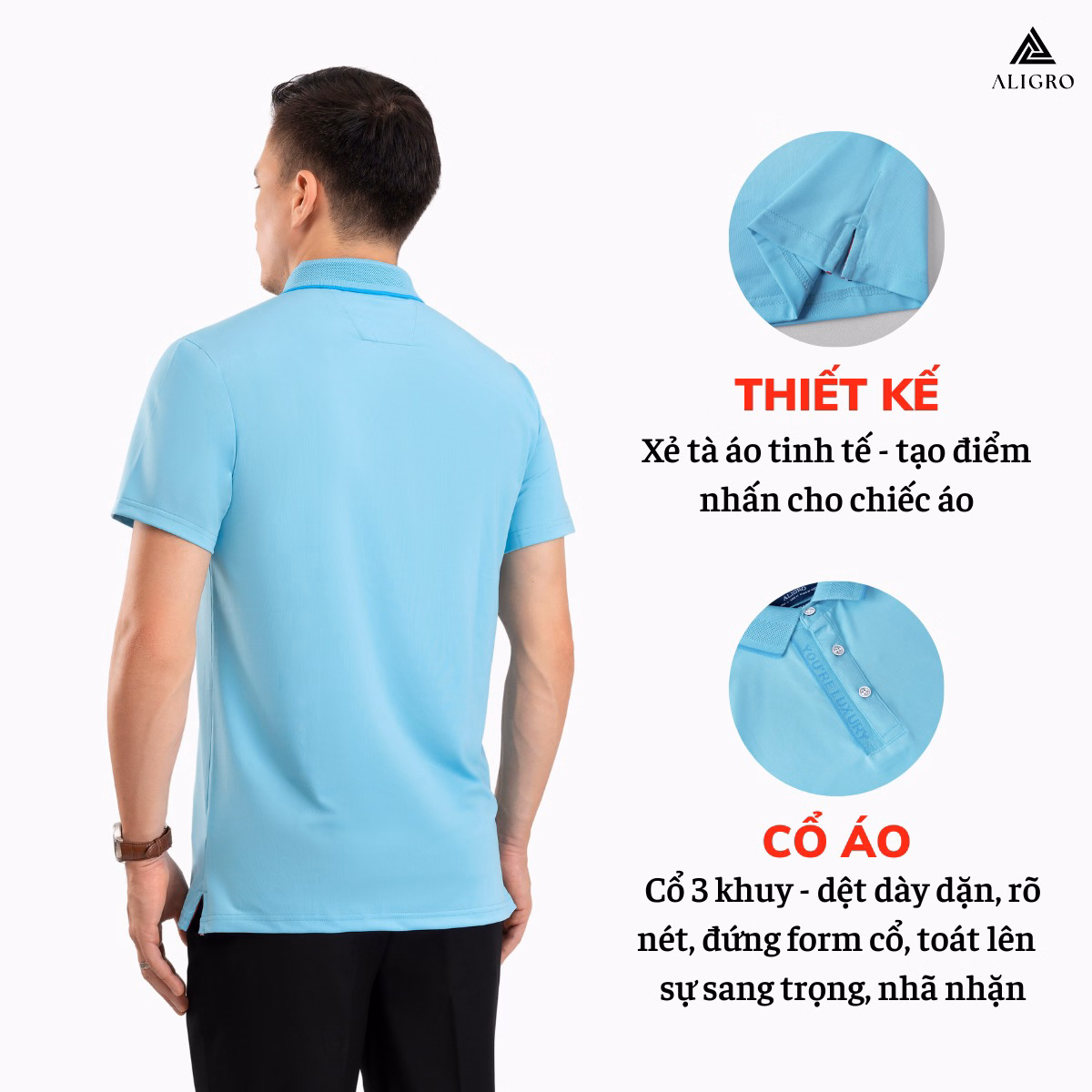 Áo Polo Golf Nam Ngắn Tay Chất Vải Coolmax Màu Xanh Biển Năng Động Algplo105 - Aligro - Ảnh 3