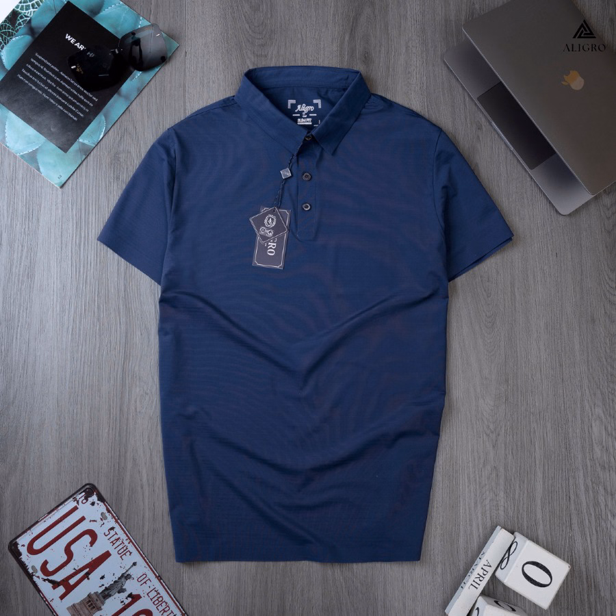 Áo Polo Golf Nam Ngắn Tay Chất Vải Coolmax Trơn Màu Navy Năng Động Algplo122- Aligro - Ảnh 5