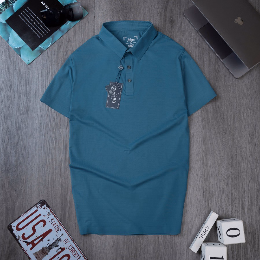 Áo Polo Golf Nam Ngắn Tay Chất Vải Coolmax Màu Xanh Đậm Trơn Năng Động Algplo121- Aligro - Ảnh 5