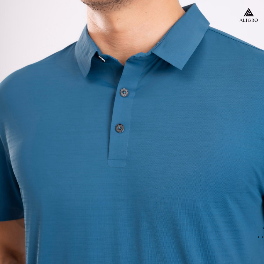 Áo Polo Golf Nam Ngắn Tay Chất Vải Coolmax Màu Xanh Đậm Trơn Năng Động Algplo121- Aligro - Ảnh 4