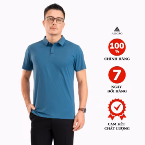 Áo Polo Golf Nam Ngắn Tay Chất Vải Coolmax Màu Xanh Đậm Trơn Năng Động Algplo121- Aligro