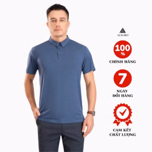 Áo Polo Golf Nam Ngắn Tay Chất Vải Coolmax Màu Xanh Dệt Kẻ Ngang Năng Động Algplo119 - Aligro