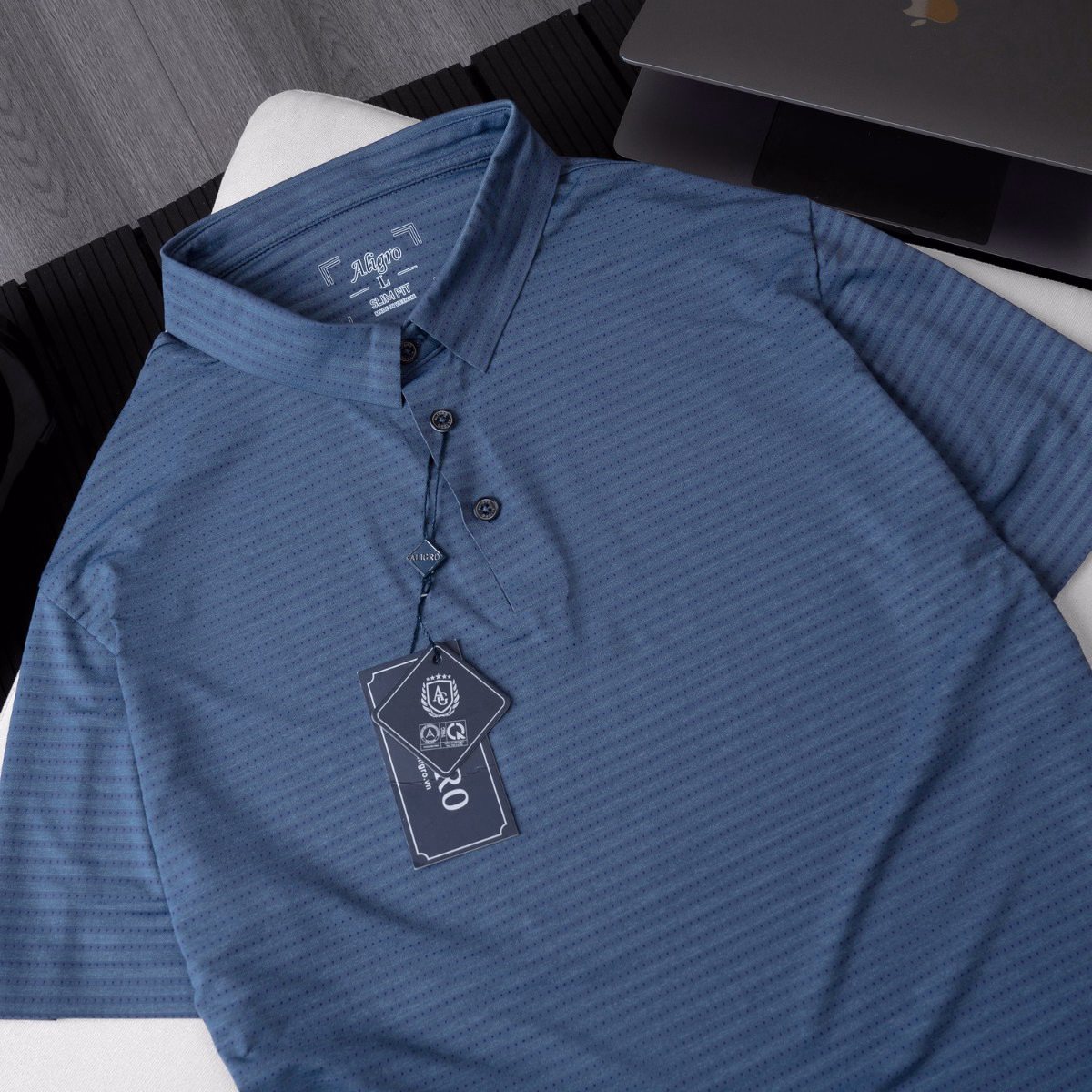 Áo Polo Golf Nam Ngắn Tay Chất Vải Coolmax Màu Xanh Dệt Kẻ Ngang Năng Động Algplo119 - Aligro - Ảnh 6