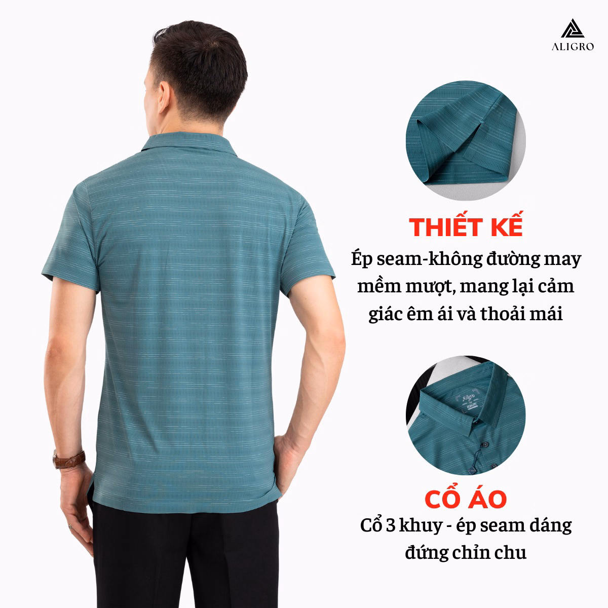 Áo Polo Golf Nam Ngắn Tay Chất Vải Coolmax Kẻ Ngang Màu Xanh Rêu Năng Động Algplo118- Aligro - Ảnh 2