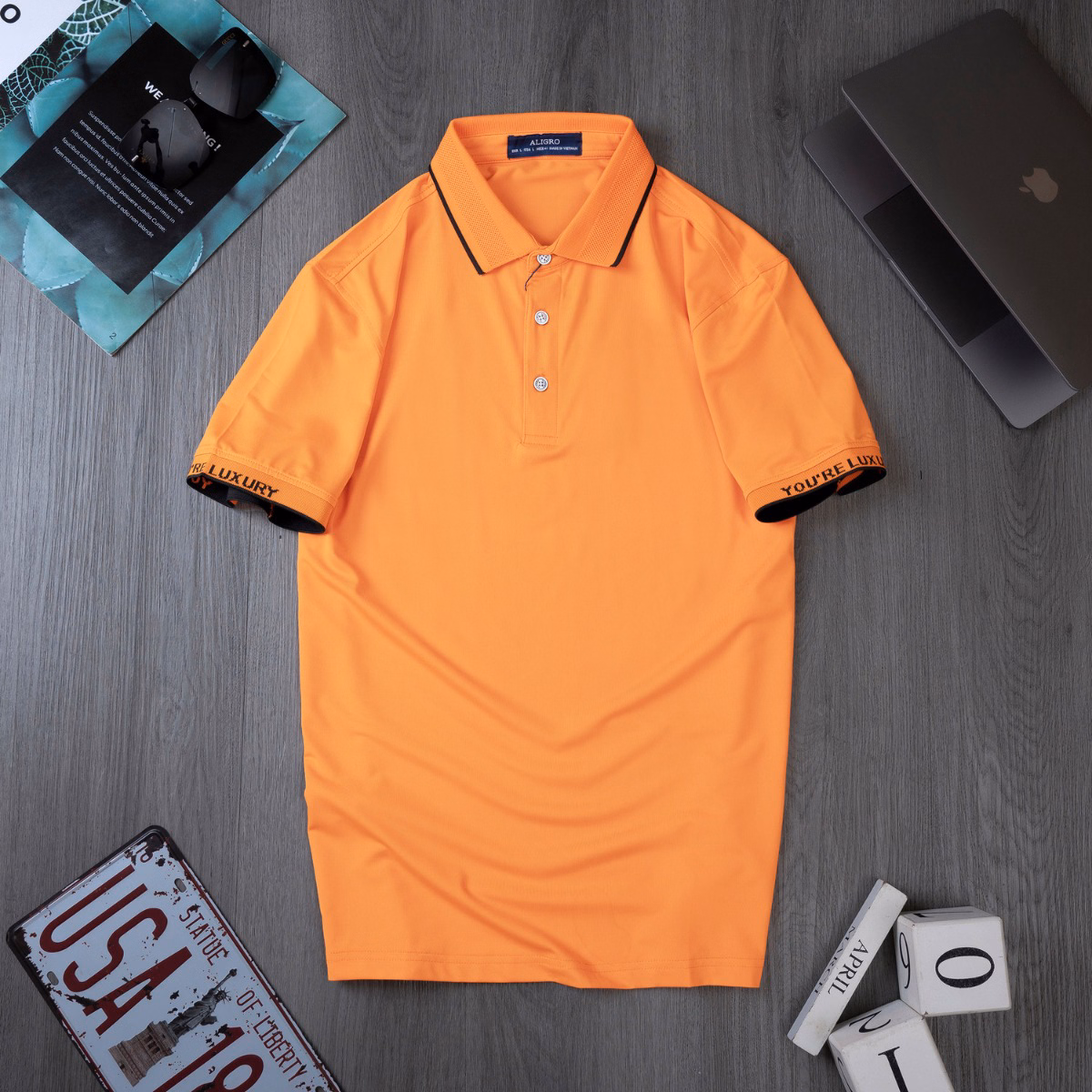 Áo Polo Golf Nam Ngắn Tay Chất Vải Coolmax Màu Cam Năng Động Algplo100 - Aligro - Ảnh 5