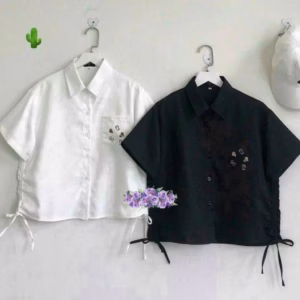 Áo Sơ Mi Nữ Dây Rút 2 Bên Túi Thêu Họa Tiết - Ausa House