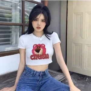 Áo Crotop Ôm Body Nữ Gấu Dâu Cổ Tròn Tay Ngắn Sa146 - Sam Store