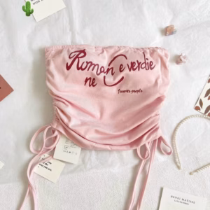 Áo Thun Nữ Ống Dây Rút Hồng Có Mút Romance Never Die - Ausa House