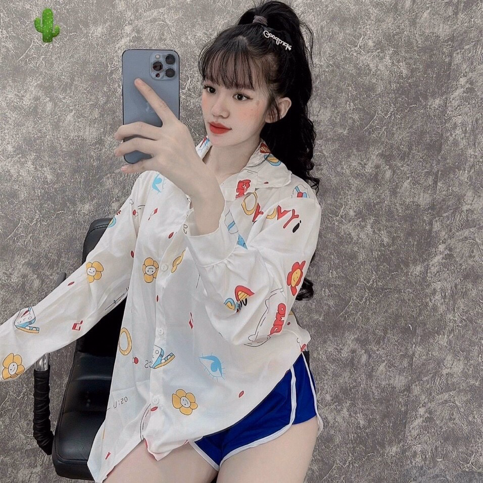 Set Đồ Nữ Áo Sơ Mi In Hình Họa Tiết Phối Quần Đùi Xanh - Ausa House - Ảnh 8