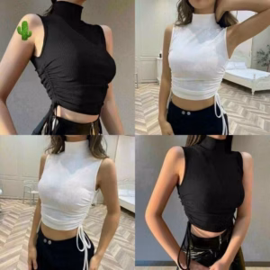 Áo Thun Croptop Cổ Lọ Dây Rút Eo - Ausa House