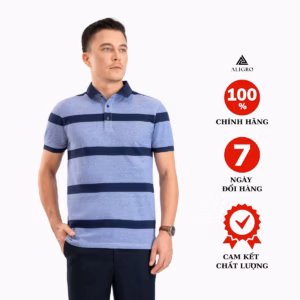 Áo Polo Nam Ngắn Tay Kẻ Ngang Navy-Xanh Algplo97 - Aligro