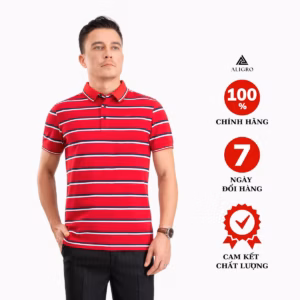 Áo Polo Nam Ngắn Tay Kẻ Ngang Đỏ-Navy-Trắng Algplo96 - Aligro