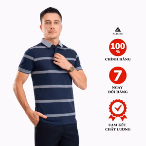 Áo Polo Nam Ngắn Tay Kẻ Ngang Navy-Trắng Algplo94 - Aligro