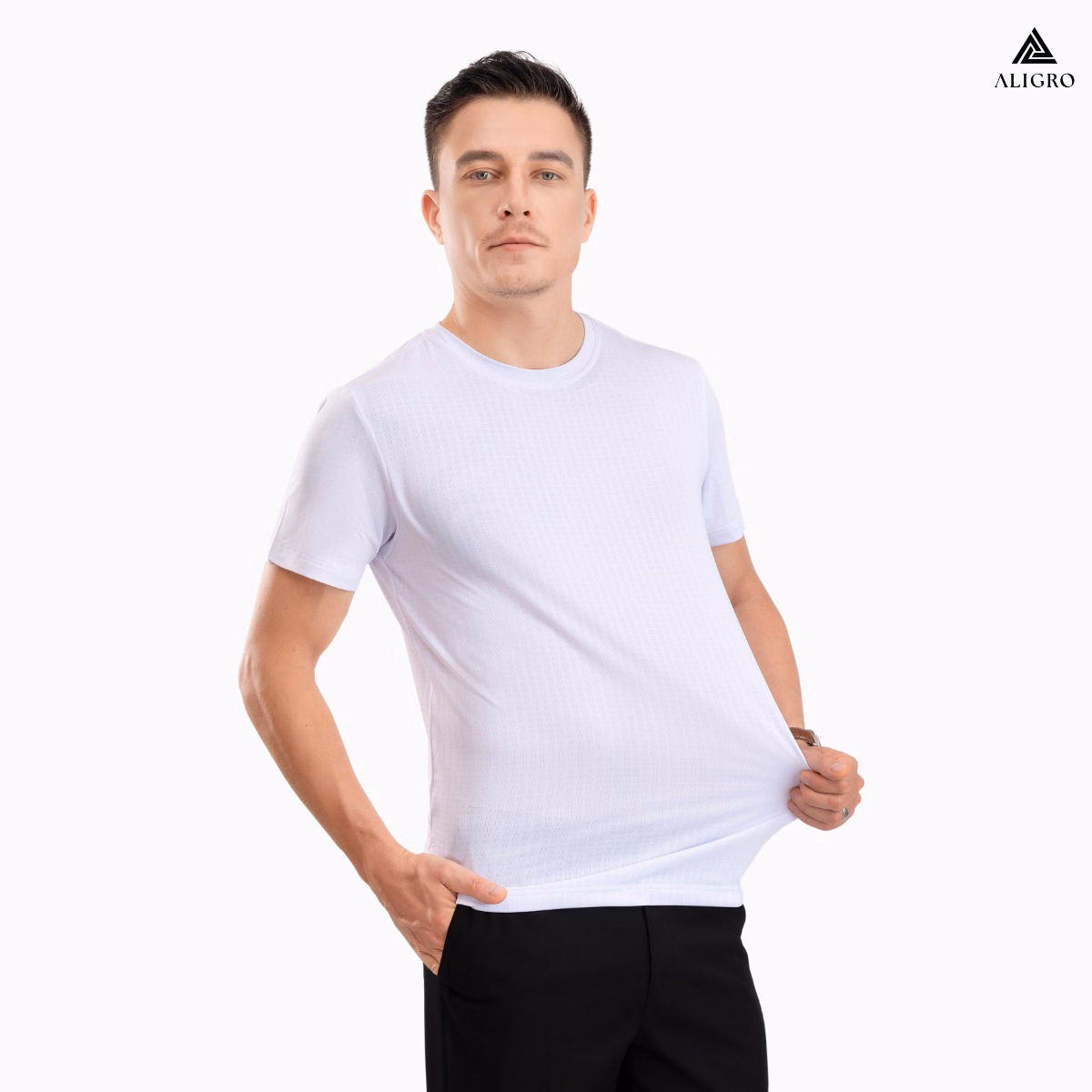 Áo Phông Nam Ngắn Tay Aligro Chất Vải Cotton Ô Chấm Màu Trắng Năng Động Algapc073 - Aligro - Ảnh 5