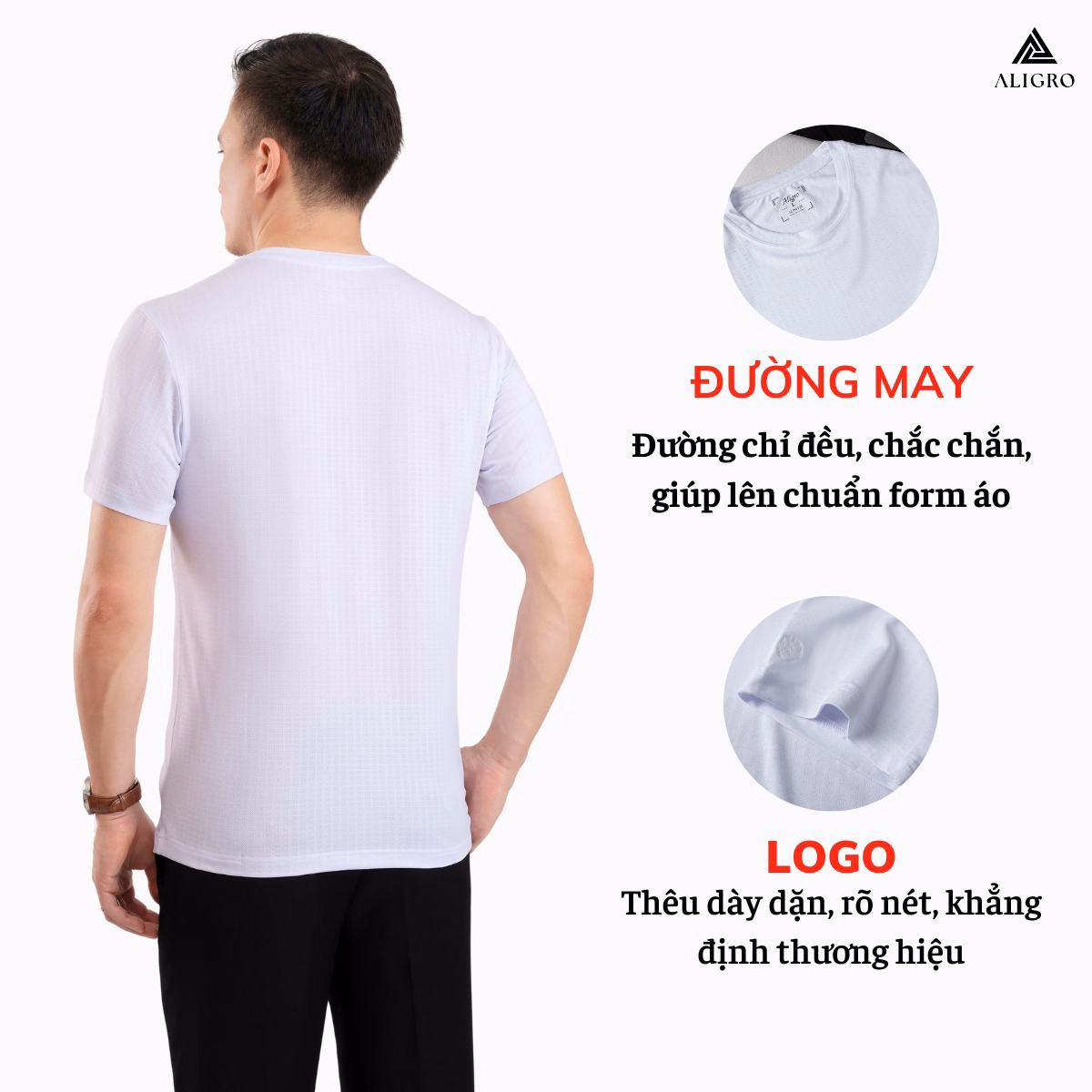 Áo Phông Nam Ngắn Tay Aligro Chất Vải Cotton Ô Chấm Màu Trắng Năng Động Algapc073 - Aligro - Ảnh 2