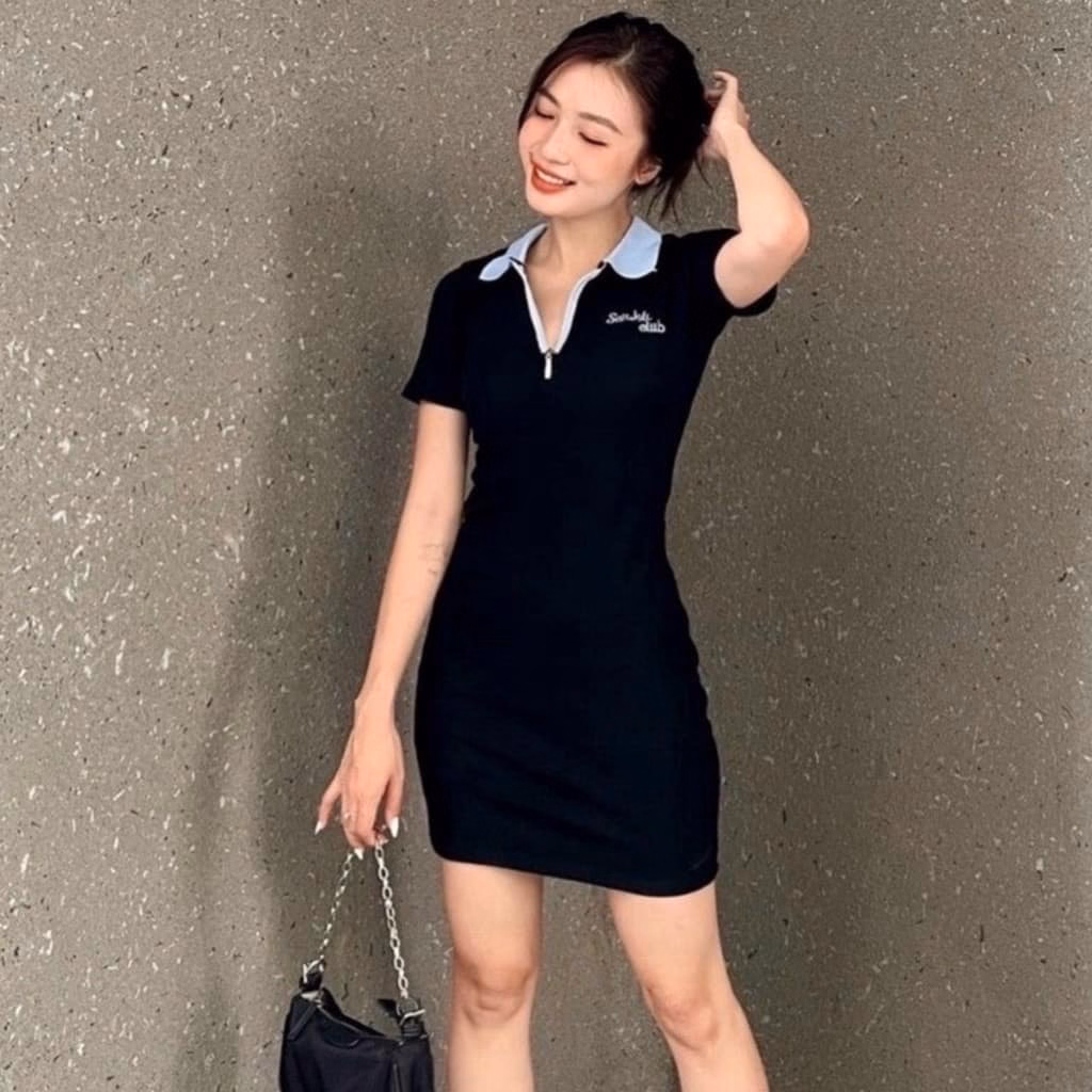 Đầm Váy Nữ Polo Body Mix Cổ Xanh Dress Dây Kéo Sa149 - Sam Store - Ảnh 2