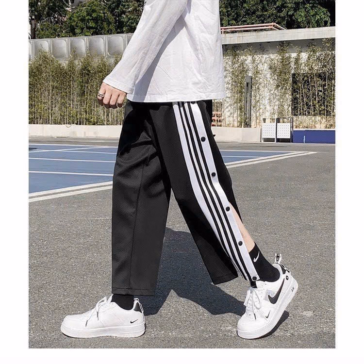 Quần Nam Phối Theo Phong Cách Có Cúc Bấm Xẻ Tà Siêu Ngầu Có Kẻ Sọc Trắng Đen Dáng Kiểu Form Dài Hàng Dễ Thương Mặc Mọi Dịp Hàng Hot Trend-Htm Fashion - Ảnh 5