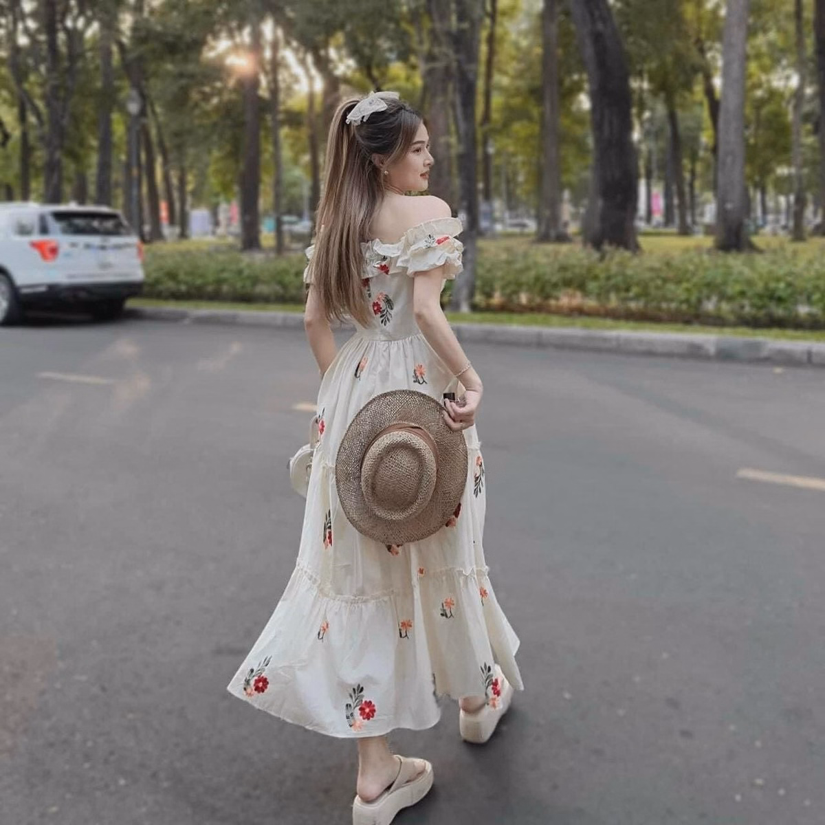 Đầm Váy Nữ Maxi Trễ Vai Lụa In Hoa Sa154 - Sam Store - Ảnh 7